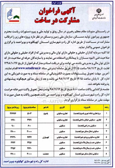 فراخوان, فراخوان مشارکت در ساخت  - نوبت دوم 