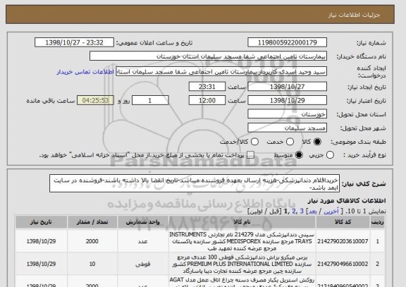 استعلام خریداقلام دندانپزشکی-هزینه ارسال بعهده فروشنده میباشد-تاریخ انقضا بالا داشته باشند-فروشنده در سایت ایمد باشد-