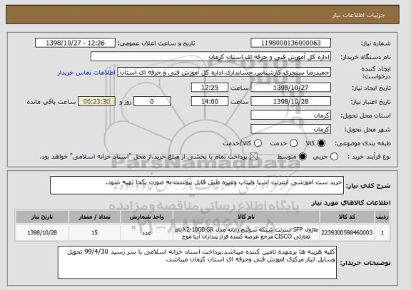 استعلام خرید ست اموزشی اینترنت اشیا ولپتاب وغیره طبق فایل پیوست به صورت یکجا تهیه شود.