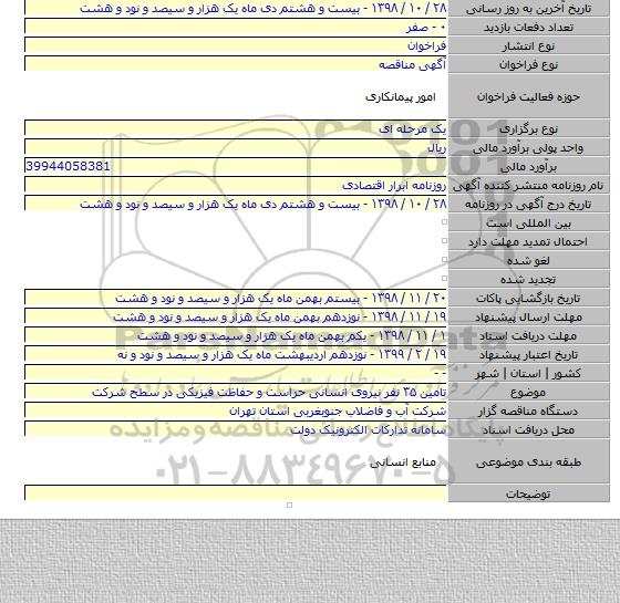 تامین ۳۵ نفر نیروی انسانی حراست و حفاظت فیزیکی در سطح شرکت