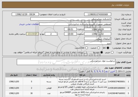 استعلام درخواست مواد دندانپزشکی