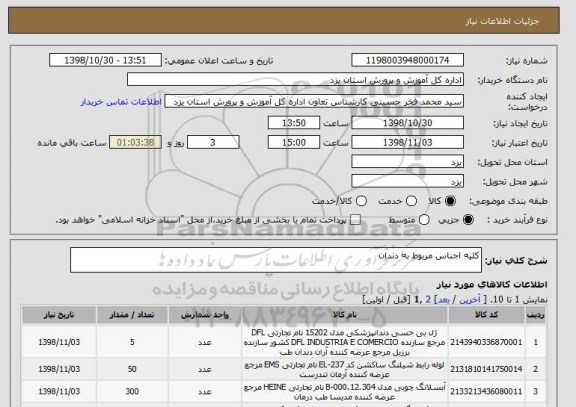 استعلام کلیه اجناس مربوط به دندان