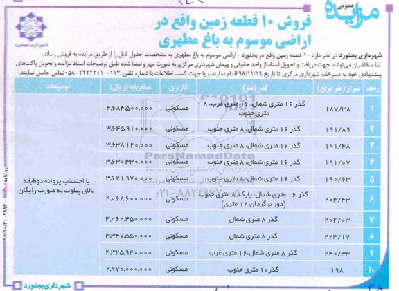 مزایده مزایده فروش 10 قطعه زمین کاربری مسکونی 