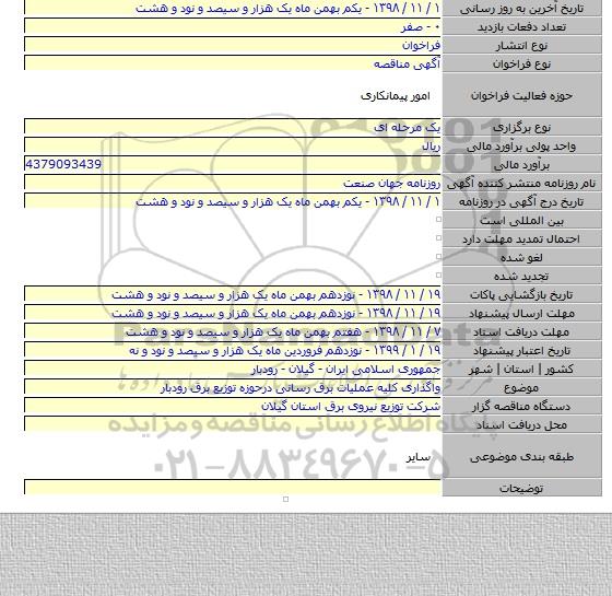 واگذاری کلیه عملیات برق رسانی درحوزه توزیع برق رودبار