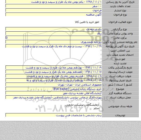 خرید دستگاه ردیاب چشمی (Eye tracker)