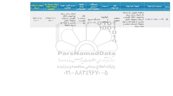 مناقصه، مناقصه اجرای سالن سلف غذاخوری، اتاقک نگهبانی، آسفالت محوطه ...