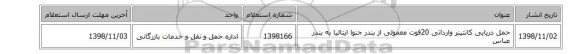 حمل دریایی کانتینر وارداتی 20فوت معمولی  از بندر جنوا ایتالیا به بندر عباس