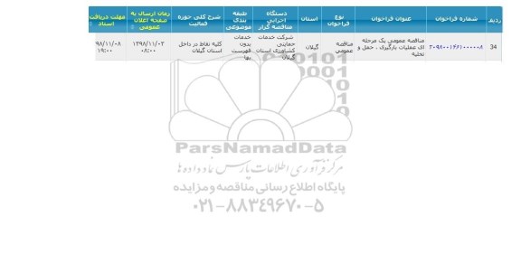 فراخوان مناقصه ,  مناقصه عمومی یک مرحله ای عملیات بارگیری