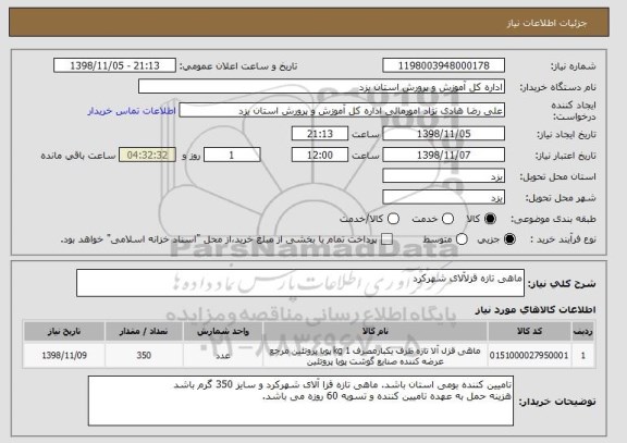 استعلام ماهی تازه قزلآلای شهرکرد