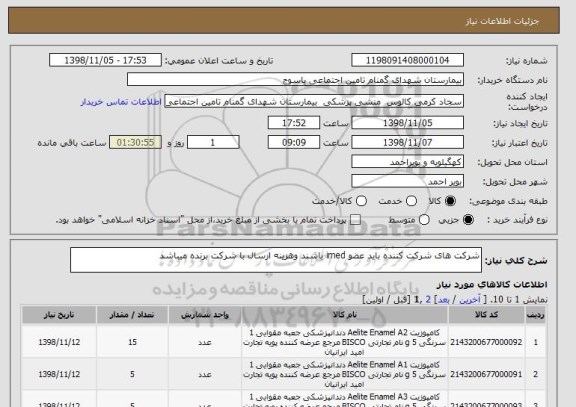 استعلام شرکت های شرکت کننده باید عضو imed باشند وهزینه ارسال با شرکت برنده میباشد 