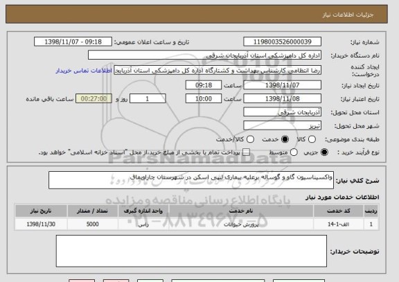 استعلام واکسیناسیون گاو و گوساله برعلیه بیماری لنپی اسکن در شهرستان چاراویماق