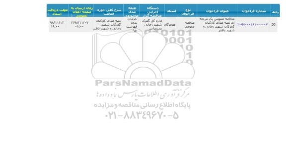 مناقصه تهیه غذای کارکنان کمرکات 