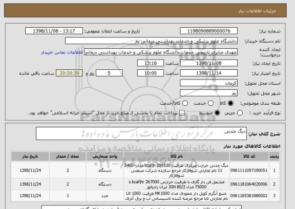 استعلام دیگ چدنی