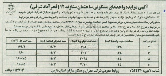 مزایده مزایده فروش واحدهای مسکونی 