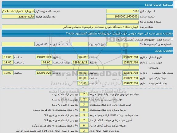 مزایده فروش تعداد 7 دستگاه خودرو اسقاطی و فرسوده سبک و سنگین 