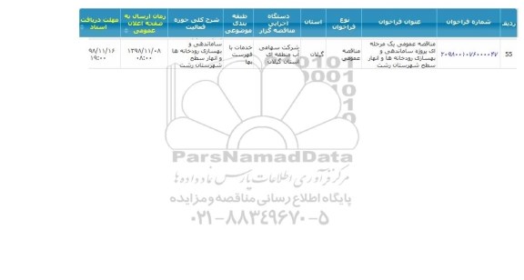 مناقصه ، مناقصه پروژه ساماندهی و بهسازی رودخانه ها و انهار 