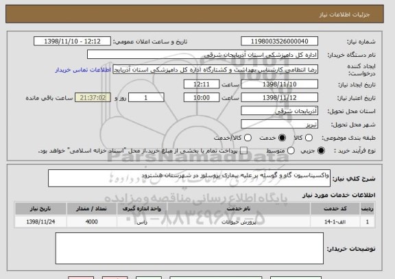 استعلام واکسیناسیون گاو و گوسله بر علیه بیماری بروسلوز در شهرستان هشترود