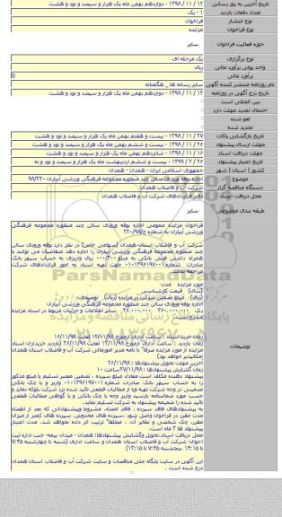 اجاره بوفه ورودی سالن چند منظوره مجموعه فرهنگی ورزشی آبیاران ۹۸/۲۲۰