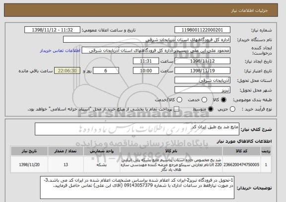 استعلام مایع ضد یخ طبق ایران کد