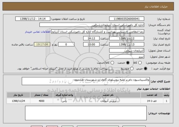 استعلام واکسیناسیون دام بر علیه بروسلوزی گاوی در شهرستان هشترود