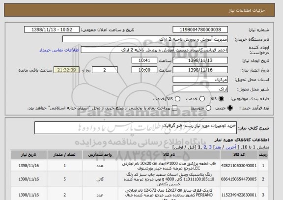 استعلام خرید تجهیزات مورد نیاز رشته فتو گرافیک