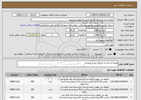 استعلام هزینه ارسال با شرکت برنده میباشد