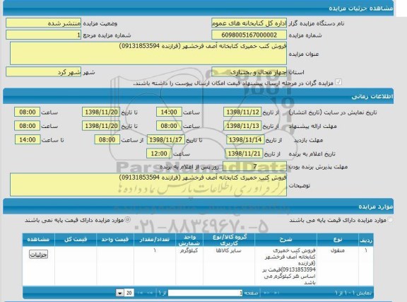 مزایده فروش کتب خمیری کتابخانه 