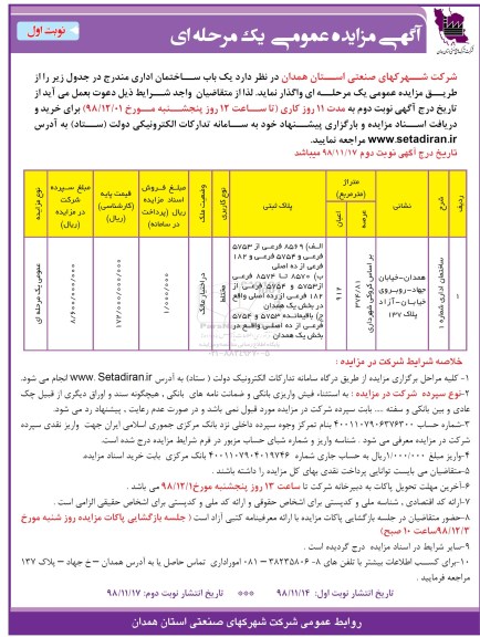 مزایده  یک باب ساختمان اداری 