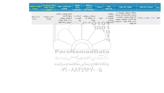 مناقصه عملیات حفاری و لوله گذاری چاههای پیزومتر