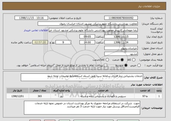 استعلام خدمات پشتیبانی نرم افزاری سامانه سینا طبق اسناد استعلام/بع توضیحات توجه شود