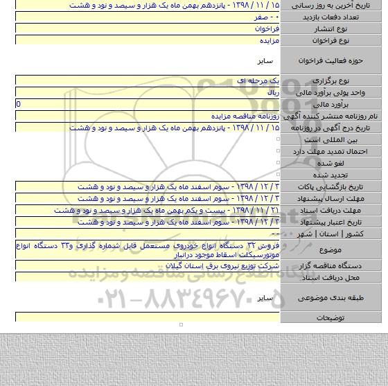 فروش ۳۲ دستگاه انواع خودروی مستعمل قابل شماره گذاری و۳۳ دستگاه انواع موتورسیکلت اسقاط موجود  درانبار