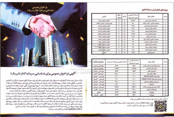 مناقصه , فراخوان عمومی برای شناسایی سرمایه گذار شریک 