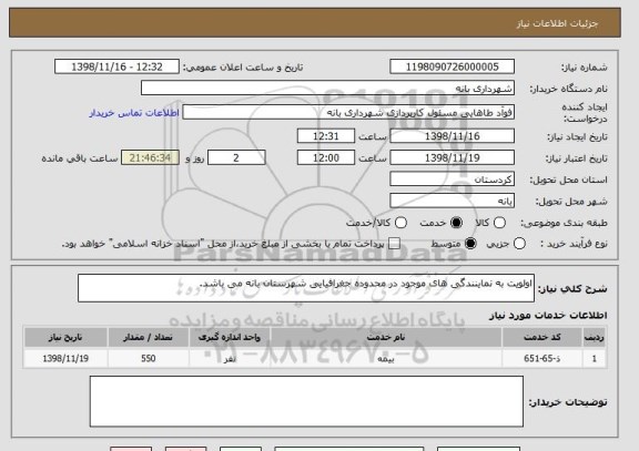 استعلام اولویت به نماینندگی های موجود در محدوده جغرافیایی شهرستان بانه می باشد.
