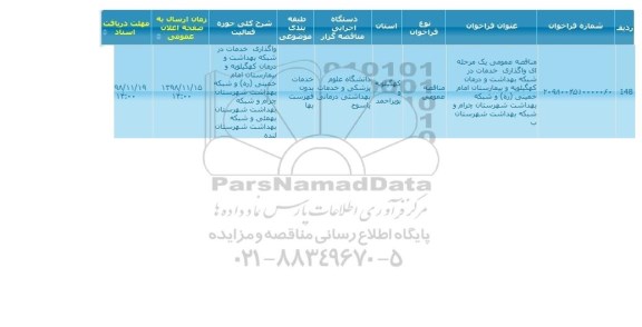 مناقصه واگذاری خدمات در شبکه بهداشت و درمان کهگیلویه