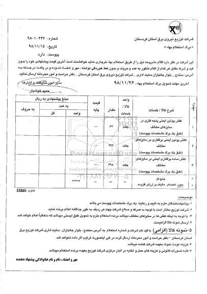 استعلام, استعلام کفش پوتین ایمنی پنجه فلزی و...