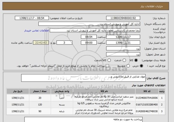 استعلام مواد غذایی از قبیل:ماکارونی و...