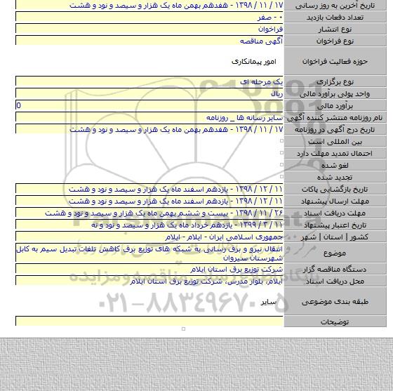 انتقال نیرو و برق رسانی به شبکه های توزیع برق کاهش تلفات تبدیل سیم به کابل شهرستان سیروان