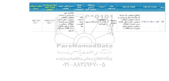 مناقصه، مناقصه واگذاری امور پشتیبانی و خدمات عمومی 