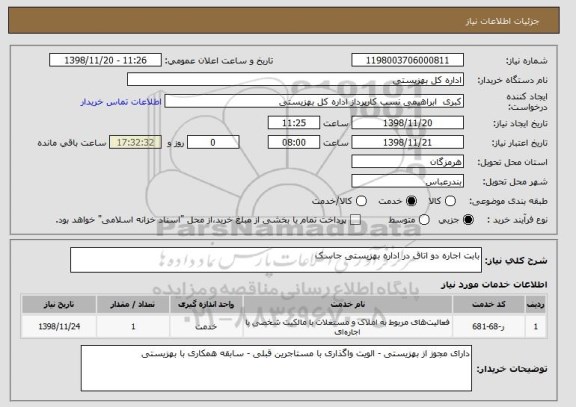 استعلام بابت اجاره دو اتاق در اداره بهزیستی جاسک