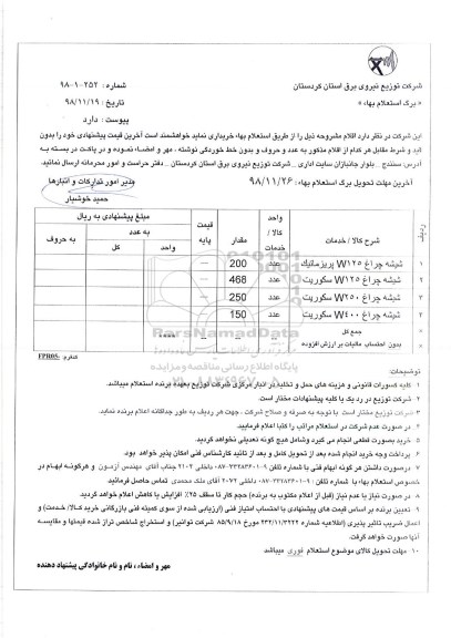 استعلام، استعلام شیشه چراغ W125 پریزماتیک... 