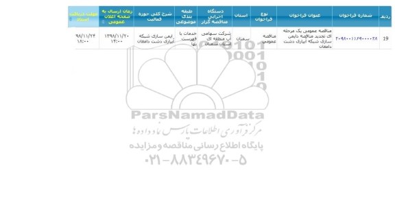 مناقصه عمومی، مناقصه ایمن سازی شبکه آبیاری دشت