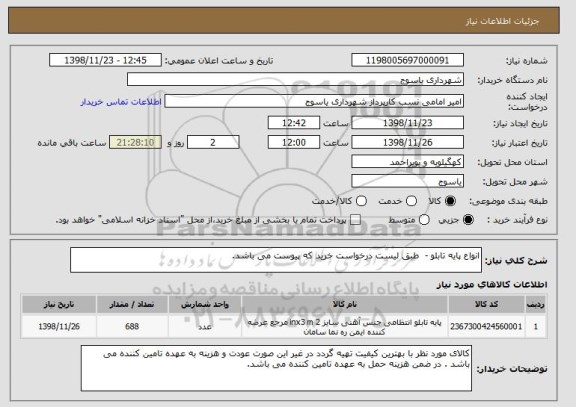 استعلام انواع پایه تابلو -  طبق لیست درخواست خرید که پیوست می باشد.