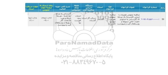 مناقصه گازرسانی به صنایع حفرات خالی شهرها و روستاهای 