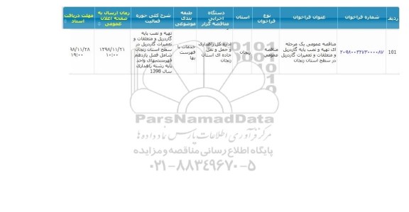 مناقصه تهیه و نصب پایه گاردریل