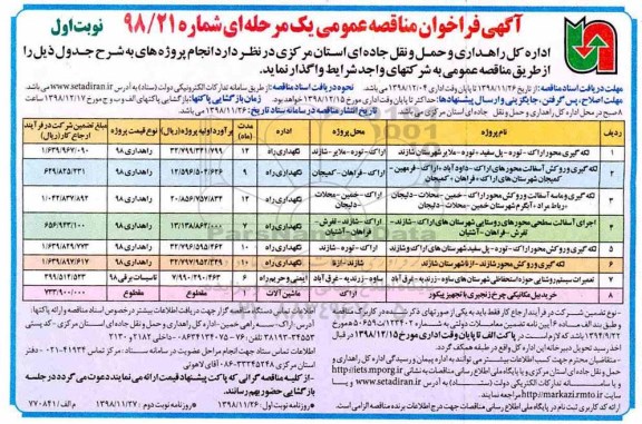 فراخوان مناقصه , فراخوان مناقصه لکه گیری و روکش آسفالت ....