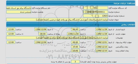 مزایده، مزایده  اجاره ساختمان آموزشی