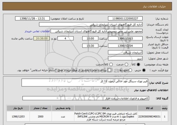 استعلام فیبر نوری سینگل مود خاکی آرمورد 12 کر 