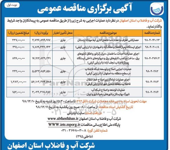 مناقصه عمومی ,مناقصه حصارکشی اطراف و احداث ساختمان اداری آبفا و ...