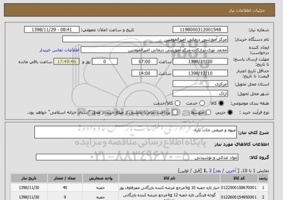 استعلام میوه و صیفی جات تازه