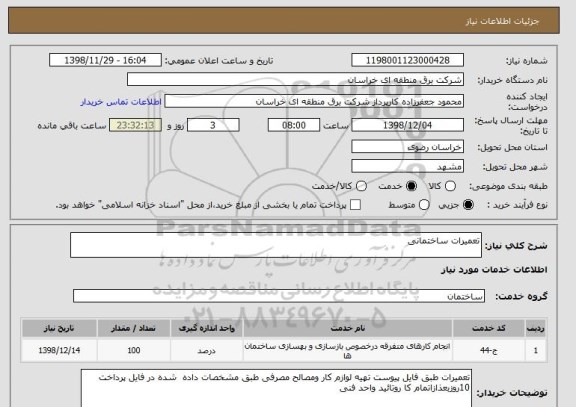 استعلام تعمیرات ساختمانی